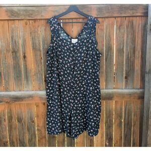 Vintage Plus Size Floral Romper Black Grunge Button Up 90s Summer Playsuit 22/24